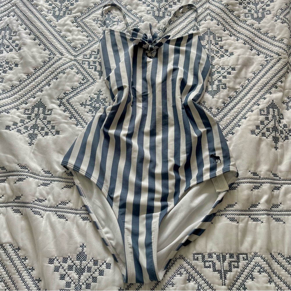 Abercrombie Kids Navy and White Striped Swimsuit